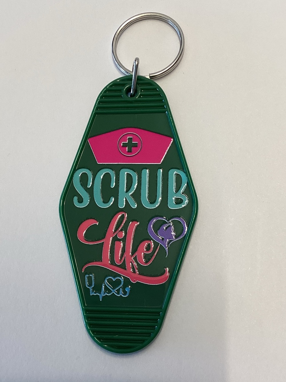Scrub Life Green Keychain with Pink & Teal Accents